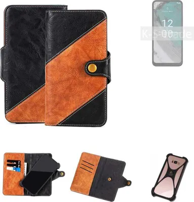 Produktbild von K-S-Trade Handyhülle Schutzhülle Bookstyle Case Wallet-Case kompatibel mit Nokia C32 Handy Cover Bumper Klapphülle schwarz hellbraun 1x