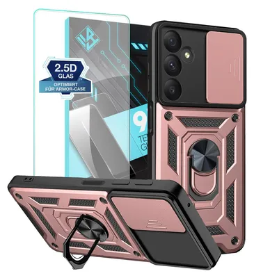 Produktbild von Armor Handyhülle für Samsung Galaxy A55 5G mit 9H Displayglas Displayschutz Kameraschutz Handy Panzer Case Cover Schutzhülle Outdoor Farbe: Rosegold