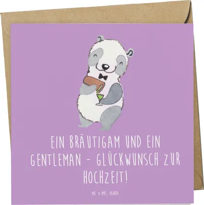 Produktbild von Mr. & Mrs. Panda Grußkarte Bräutigam Gentleman - Lavendeltraum - Geschenk, Heiraten, Heirat, Klappkarte, faltkarte, Geschenke, Glückwunschkarte, Handarbeit, doppelkarte