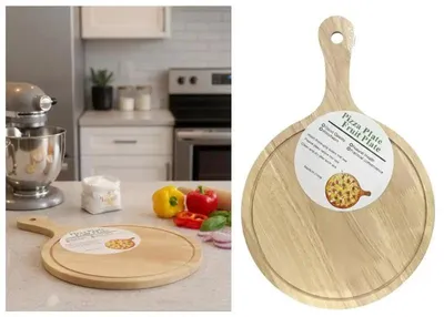Obrázok produktu pre Drevená kuchynská doska doska na krájanie a servírovanie s rukoväťou 35x23 cm na pizzu syry ovocie zeleninu