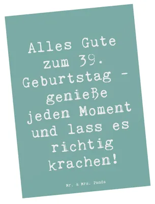 Produktbild von Mr. & Mrs. Panda Postkarte Spruch 39. Geburtstag Freude - Meeresbrise - Geschenk, Grußkarte, Ansichtskarten, Geburtstagsgeschenk, Happy Birthday, bildkarte, Alter, Liebe