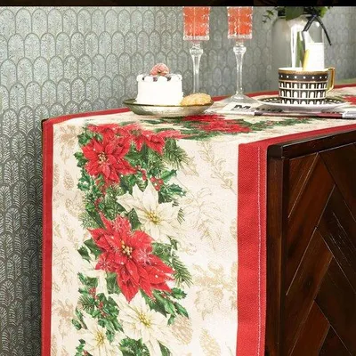 Produktbild von Weihnachtstischläufer Jute Rot Blumen 33x183cm