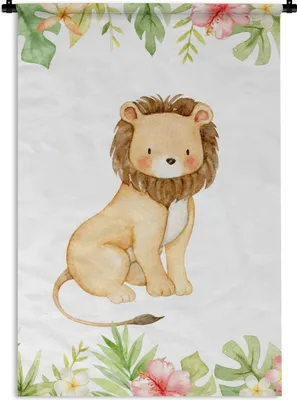 Produktbild von MuchoWow® Wandteppich Wandbehang Löwe - Dschungel - Blumen - Blätter 120x180 cm Tapisserie Dekoration Wandtuch - Schlafzimmer - Dekorationen für das Haus