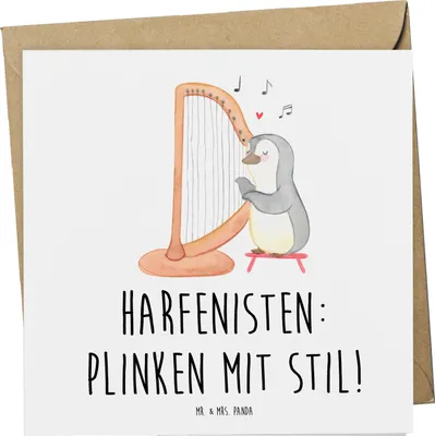 Produktbild von Mr. & Mrs. Panda doppelkarte Harfe mit Stil - Weiß - Geschenk, Eleganz, Elegant, musikalische Atmosphäre, anlasskarte, Lernen, Harfenmusik, faltkarte, Zupfen, himmlisch