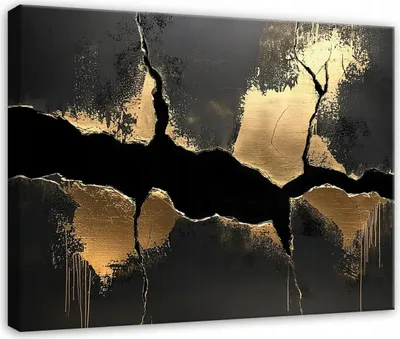 Produktbild von Leinwandbild - Bilder Abstrakt Marmor schwarz gold - 100x70 cm - Leinwandbilder Wandbild XXL Wanddekoration Design Wohnzimmer Schlafzimmer Flur Büro Küche