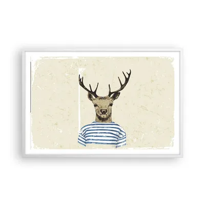 Produktbild von Gerahmtes Poster - Weißer Rahmen - Hipster Anthropomorphismus Hirsch - 91,5x61 cm - Wand Bild - Wanddeko - Wandbilder - Wandposter - Bilderrahmen - Bilder - Kunstdruck - Wandbild - P2WAA91x61-4227