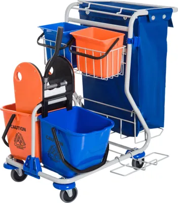Produktbild von Fortuna Lai Putzwagen Reinigungswagen 4 Fahreimer Wischwagen Systemwagen mit Rollen Blau Orange 100 x 70 x 103 cm |