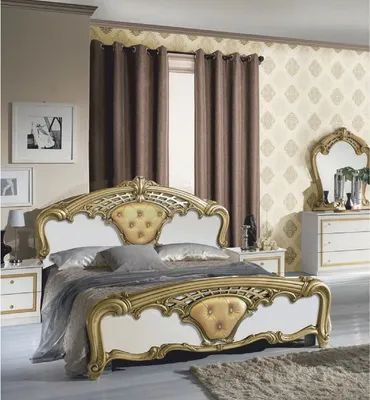 Produktbild von Casa Padrino Luxus Barock Doppelbett mit Glitzersteinen Weiß / Gold - Schlafzimmer Möbel