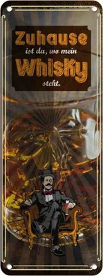 Produktbild von vianmo Blechschild 27x10 cm Zuhause ist da wo mein Whisky Spruch Zitat