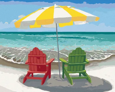 Image de Zuty - Peinture par numéros - CHAISE EN BOIS AVEC PARAPLUIE SUR LA PLAGE (ROBERT JOHNSON), 40 x 50 cm, toile tendue sur châssis