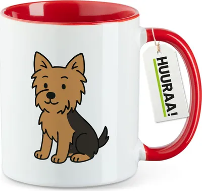 Produktbild von Huuraa Kaffeetasse Yorkshire Terrier Yorkie Comic 330ml Rot Keramik Kaffeebecher Geschenkidee