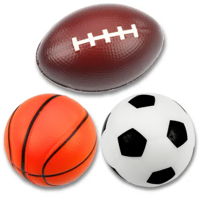 Produktbild von Set mit 3 Schaumstoffbällen (Fußball, Basketball, Rugby), 10 cm