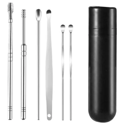 Produktbild von COOL-I® Edelstahl Ohrenreiniger Set 6-teilig – 6-in-1 Ohrreinigungswerkzeug mit Aufbewahrungsetui – Wiederverwendbar, hygienisch & rostfrei, KI-generiertes Bild