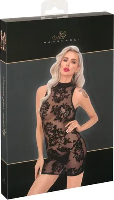 Zdjęcie produktu dla Noir - Seksowna Krótka Sukienka Prześwitująca W Kwiatowy Wzór S