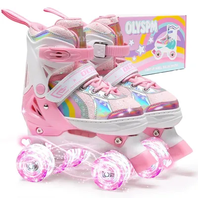 Produktbild von Rollschuhe, 8 leuchtende Rollen, 4 verstellbare Größen, mit Aufbewahrungstasche, für Anfänger