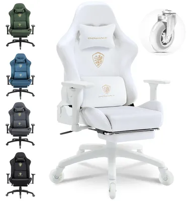 Obrázok produktu pre Ergonomická herná stolička s podnožkou, 3D opierkami rúk, nosnosťou 200 kg a tichými kolieskami – pohodlná kancelárska stolička. Farba: biela