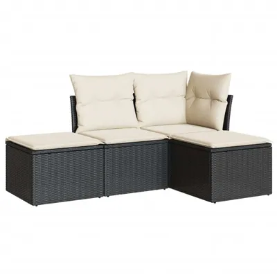 Obrázok produktu pre vidaXL 4-dielna záhradná sedacia súprava s vankúšmi Black Poly Rattan