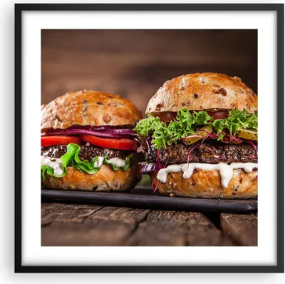 Produktbild von Gerahmtes Poster - Schwarzer Rahmen - Amerikaner Hamburger Essen Barbecue - 50x50 cm - Wand Bild - Wanddeko - Wandbilder - Wandposter - Bilderrahmen - Bilder - Kunstdruck - Wandbild - P2BAC50x50-2869