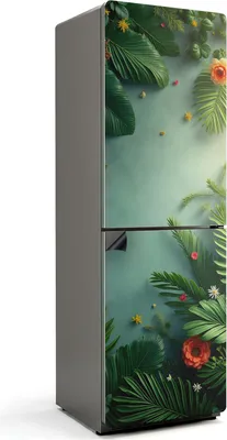 Produktbild von Tropische Blätter und Blüten – Magnetische Kühlschrank Abdeckung – Dekorfolie magnetisch Küche – Kühlschrank Magnet Deko – selbstklebende Magnettafel – Magnetfolie für Kühlschranktür – 60x180 cm