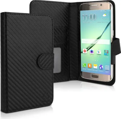 Produktbild von Smart Flip Cover für Smartphones (13.2cm x 8cm x 1cm) Handyhülle, Universal Schutzhülle - Bookstyle Case Kunstleder Klapphülle faltbar, Tasche schwarz, Kartenfach Hülle Kreditkarte Karte