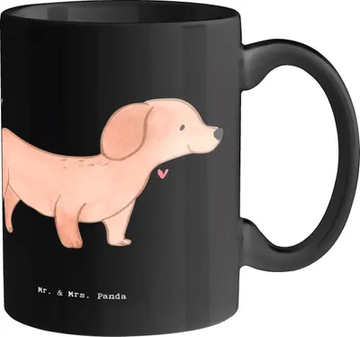 Produktbild von Mr. & Mrs. Panda Pott Kurzhaardackel Herz - Schwarz - Geschenk, Hunderasse, Kaffeebecher, Kaffeetasse, Dackel Pflege, Tasse, Hunderassen, Hund, Teepott, Keramiktasse