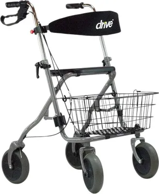 Produktbild von Drive Medical Migo Rollator mit Rückengurt, aus Stahl, 4 Räder, silberfarben