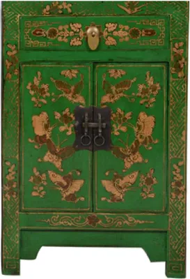 Immagine prodotto di Fine Asianliving Armadio cinese Verde Farfalle dipinte a mano L58xP37xH85cm Armadio cinese Armadio nuziale cinese Mobili orientali Mobili asiatici