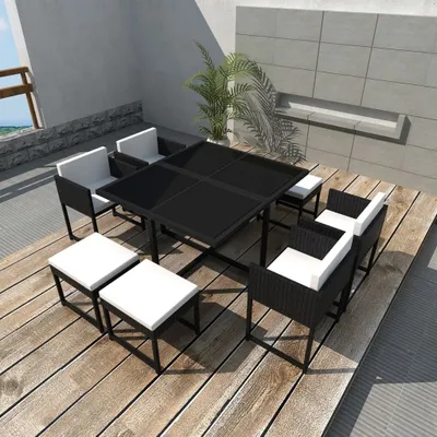 Produktbild von The Living Store 9-tlg. Garten-Essgruppe mit Auflagen Poly Rattan Schwarz