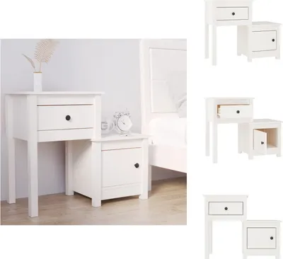Zdjęcie produktu dla vidaXL Stolik nocny biały 79,5x38x65,5 cm lite drewno sosnowe - Stoliki nocne
