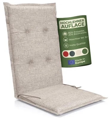 Produktbild von Hochlehner Auflage Florence– Gartenstuhlauflage Hochlehner, Sitzkissen Stuhl, Stuhlkissen & Outdoor Kissen für Gartenmöbel, Farbe:Beige, Anzahl:1