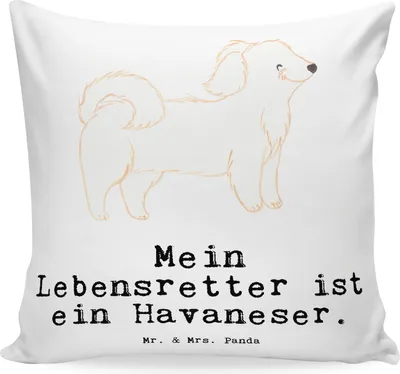 Produktbild von Mr. & Mrs. Panda Dekokissen Havaneser Lebensretter - Weiß - Geschenk, Kissen 40x40, Bichón Habanero, Sofakissen, für sofa, Bichon Havanais, kuschelkissen, bedruckt, Havi