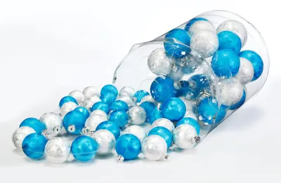Produktbild von JACK by Inge Glas 60x Glas Christbaumkugeln 4 5 6 7 cm Eislack Bunt / Blau + Weiß / Weiß inkl. Haken, Farbe:Blau-Weiß