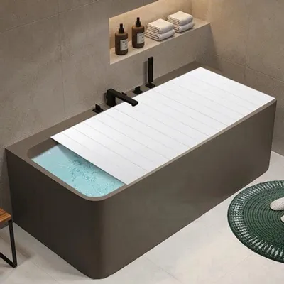 Image de Couverture de baignoire pliable, de forme rectangulaire, en PVC blanc, idéale pour la salle de bain et les spas relaxants
