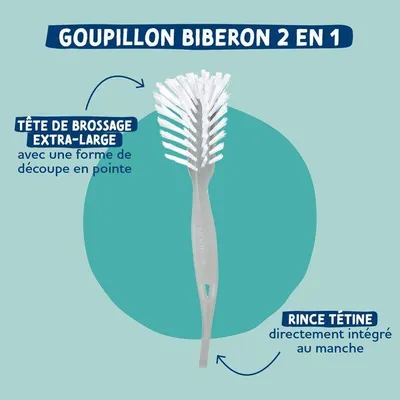 Image de Brosse pour biberons, 2 en 1, DODIE, poils souples, format compact, gris
