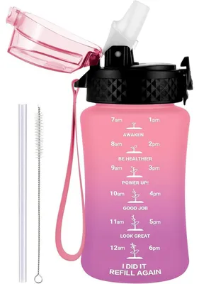 Produktbild von Trinkflasche Kinder 350ml mit Strohhalm und Zeitmarkierung, BPA-frei, auslaufsicher, Rosa Lila