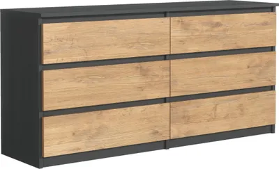 Image de Commode à 6 tiroirs, couleur : anthracite / chêne Lancelot, dimensions : 138 x 78 x 39 cm