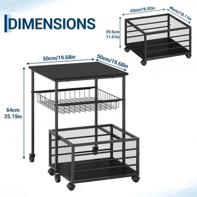 Immagine prodotto di Supporto per mini-frigorifero e microonde - Carrello da cucina con ruote - Rotazione a 360° - Realizzato in metallo - Molto versatile - 50 x 50 x 64 cm - Portata fino a 136 kg - Colore nero