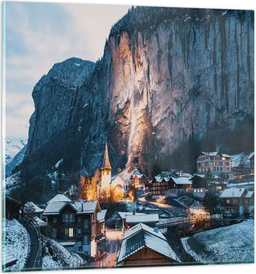 Produktbild von Bilder auf glas - Einteilig - Lauterbrunnen Schweiz Tal - 70x70cm - Glasbilder - Wandbilder - Bilder - zum Aufhängen bereit - Wanddekoration aus Glas - Glas Bilder - Wandbild auf Glas - GAC70x70-4834
