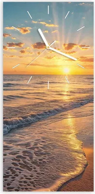 Produktbild von Wanduhr aus Glas mit Motiv Sonnenaufgang Meer- 30 x 60 cm - inkl. Aufhängesystem