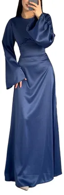 Immagine prodotto di Abito lungo in raso da donna xxxiticat, maniche lunghe, scollo rotondo, con dettaglio sulla schiena