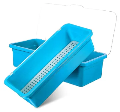 Produktbild von 2 Kunststoff Besteckhalter mit Deckel – Küchen Organizer Box mit Abtropfschale