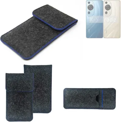 Produktbild von K-S-Trade Handy-Hülle Schutz-Hülle kompatibel mit Huawei P60 Filztasche Pouch Tasche Case Sleeve Filzhülle dunkelgrau, blauer Rand
