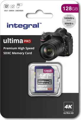 Obrázek produktu pro Integral INSDX128G-100/90V30, 128 GB, SD, UHS-I, 100 MB/s, 50 MB/s, Class 3 (U3)