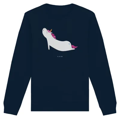 Produktbild von Mr. & Mrs. Panda Baumwoll Pullover Einhorn Yoga Größe L - French Navy - Geschenk, Achtsamkeit, Rundhals, Bio, Lustig, Sweater, Sweatshirt, Yogamatte, Sport, Unicorn