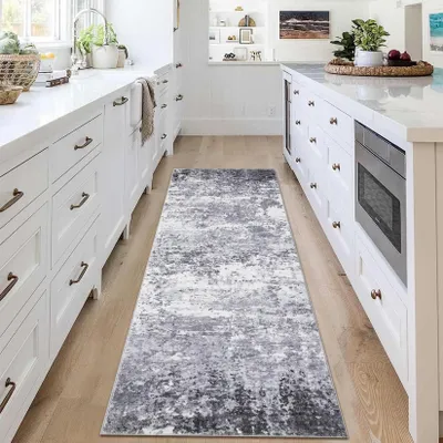 Image de Omgoods - Tapis moderne et abstrait pour couloir - Lavable en machine, couleur gris, dimensions 60 x 180 cm