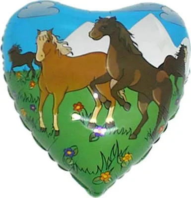 Obrázok produktu pre Kone na lúke - fóliový balónik - tvar srdca - 43 cm