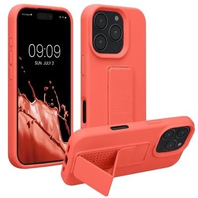 Produktbild von kwmobile Handyhülle für Apple iPhone 16 Pro Hülle - TPU Silikon Case mit Fingerhalter und Stand - Schutzhülle Cover in Koralle
