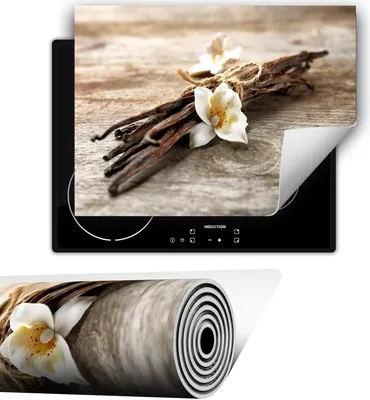 Produktbild von Herdabdeckplatte abdeckung Glaskeramikkochfeld abdeckplatte 80x52 cm Anti Rutsch Matte Aufrollbar, Blume Holz