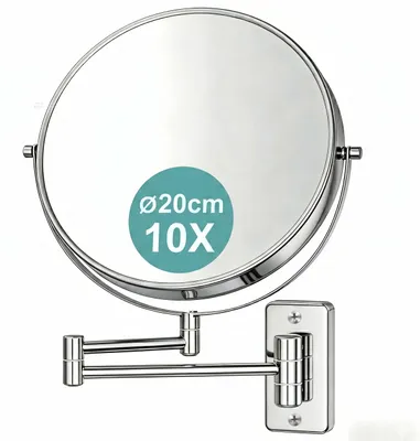Image de Miroir de maquillage Relaxdays, fixation murale, grossissement 10x, pivotant à 360°, Ø 20 cm, métal, miroir de maquillage, argent