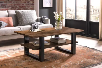 Produktbild von Couchtisch Baumkante 115 x 65 cm Akazie massiv + nussbaumfarben schwarz PATRICK